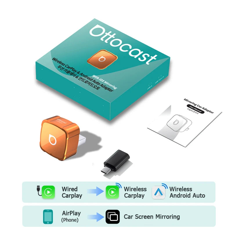 OTTOCAST MINI AIR Cube 4.0 Wireless CarPlay Android Auto 3 in 1  Adapter Screen Mirroring Car Accessories for Youtube Tiktok