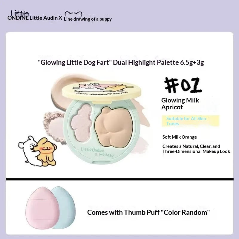Little Ondine Cosmetics Double Effec Combination High Gloss Powder Blusher Plate Facial Repair Multi-purpose Brighten Makeup