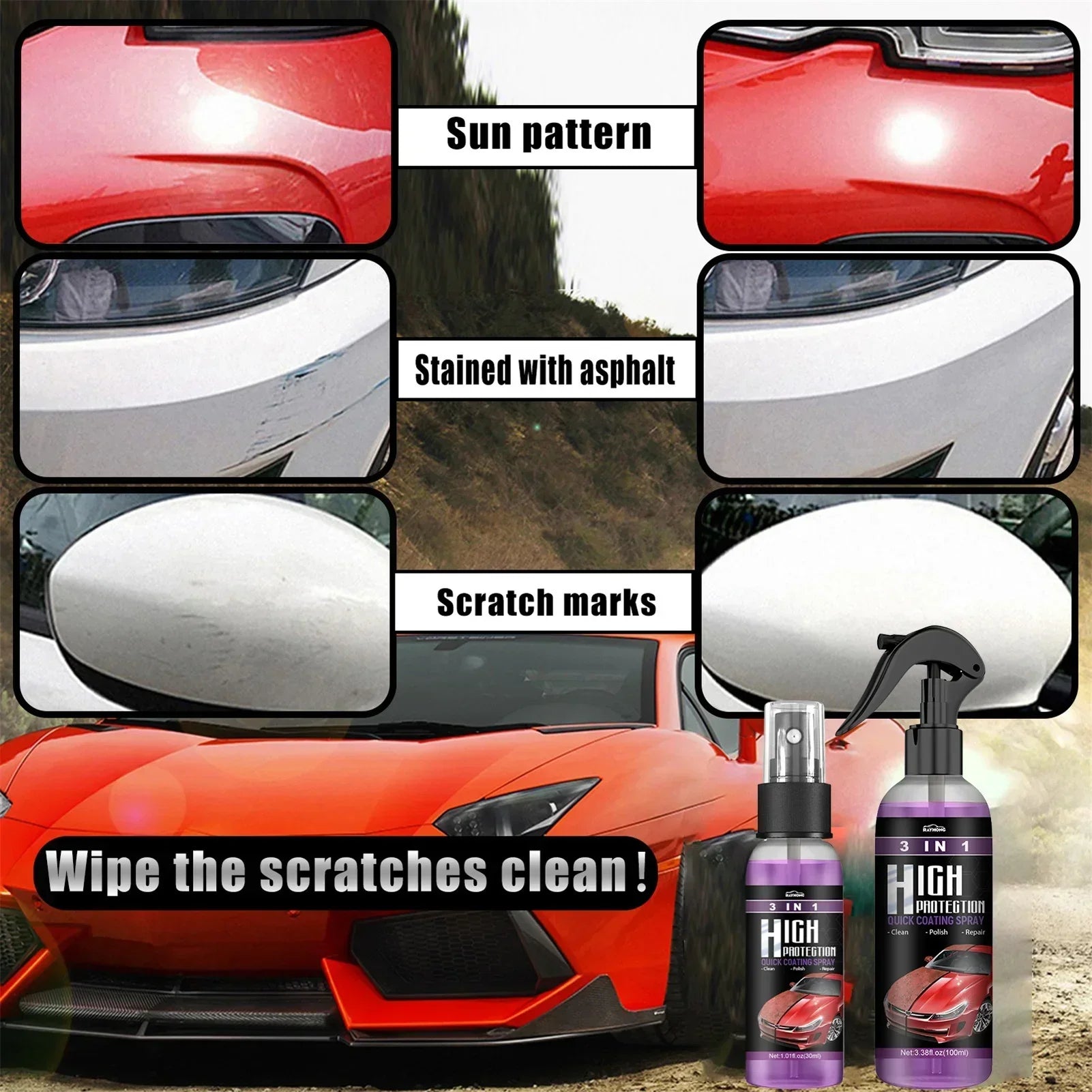 Multi-Functional Coating Renewal Agent,3 in 1 Ceramic Car Coating Spray, Plastic Parts Refurbish Agent,Fast-Acting Coating Spray