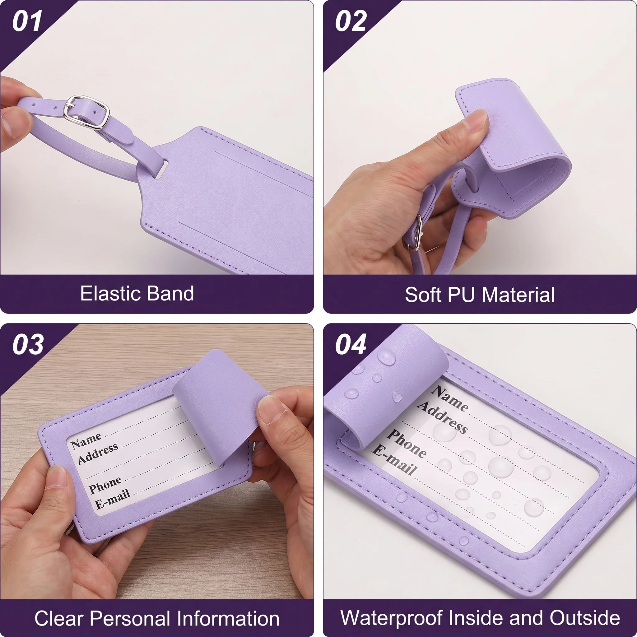 3/5/8/10PCS PU Leather Privacy Luggage Tag Adjustable Metal Buckle Anti-lost Suitcase ID Name Label Colorful Travel Baggage Tags