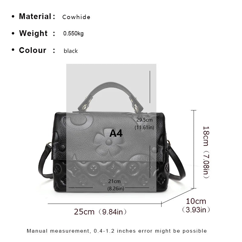 Aidrani  Fashionable women's one shoulder crossbody square bag, made of cowhide material, printed design, black