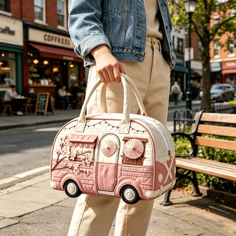 Bus-Shaped Quilted Travel Bag, Large Capacity Zipper Tote Suitable for Party, Beach, Commute & Weekend Trips - Handheld Luggage