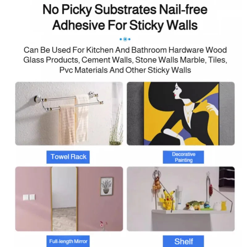 No Drill Strong Adhesive for Tile Wall and Metal Shelf Fast Drying White Latex Glue for Home Use Wall Mounting Bonding Solution