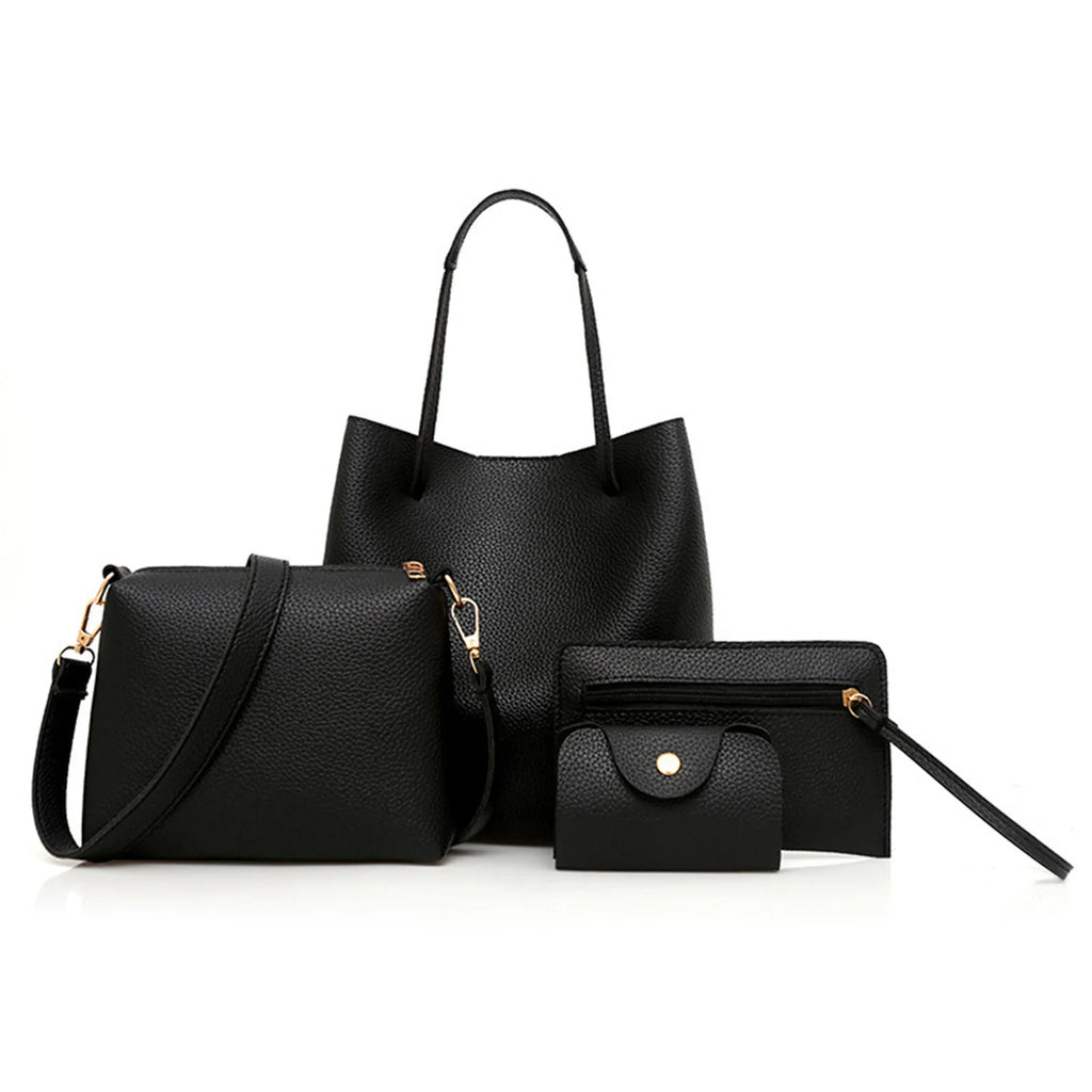 Matching Mother and Daughter Bag Set 4 Pcs Solid Color Shoulder Crossbody Bag for Women European Style Tote Handbag