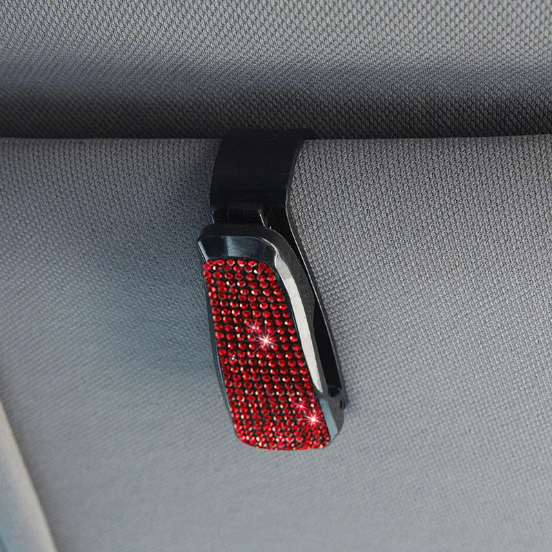 Universal Bling Car Glasses Holder for Car Sun Visor Crystal Rhinestones Eyeglasses Hanger Mount with Ticket Card Clip