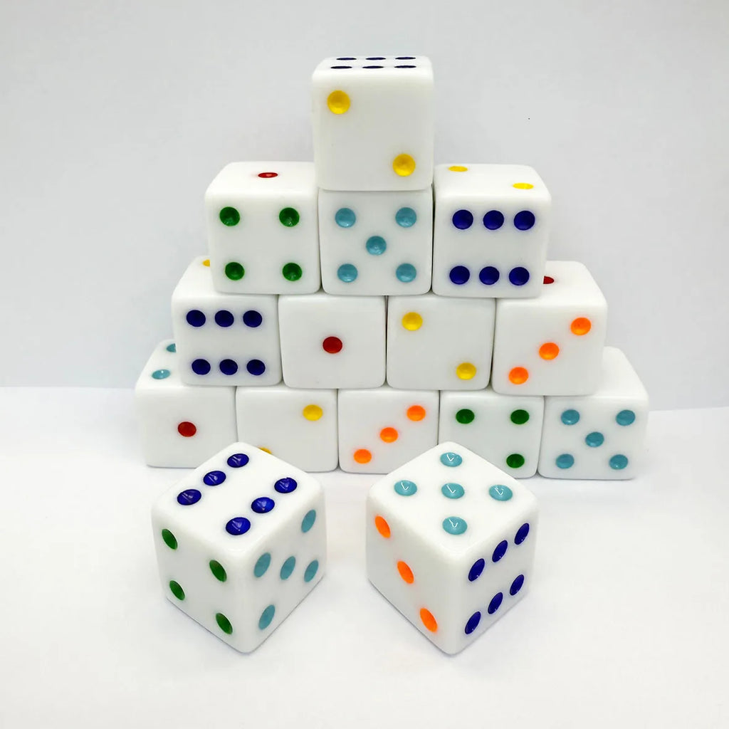 10Pcs/pack White Acrylic Dice 16mm Colorful Dots Square Corner Cubes KTV Bar Gambling Casino Dice