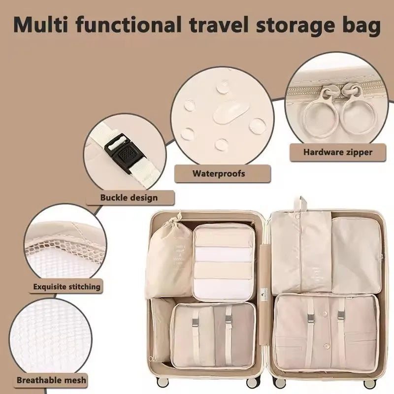 Travel Storage Bags Set 7/8/9/10-Piece Digital Toiletries Organizer Suitcase Packing Cubes for Clothes Shoes Clothes Tidy Pouch