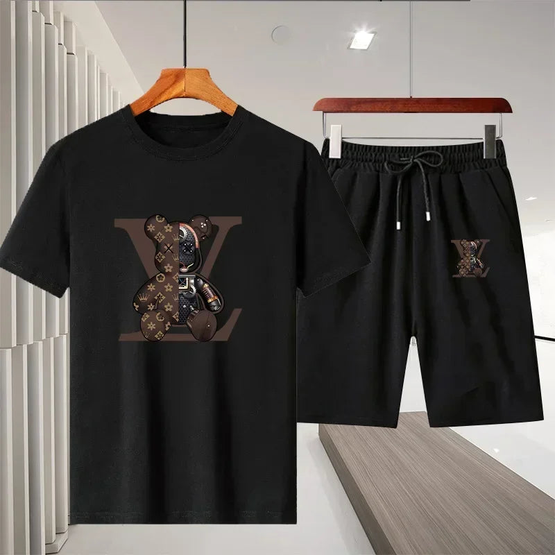 2025 Summer New Men Women Cotton Breathable T Shirt Shorts Two Piece Set Outdoor Casual Short Sleeve Sports Tracksuit Outfit