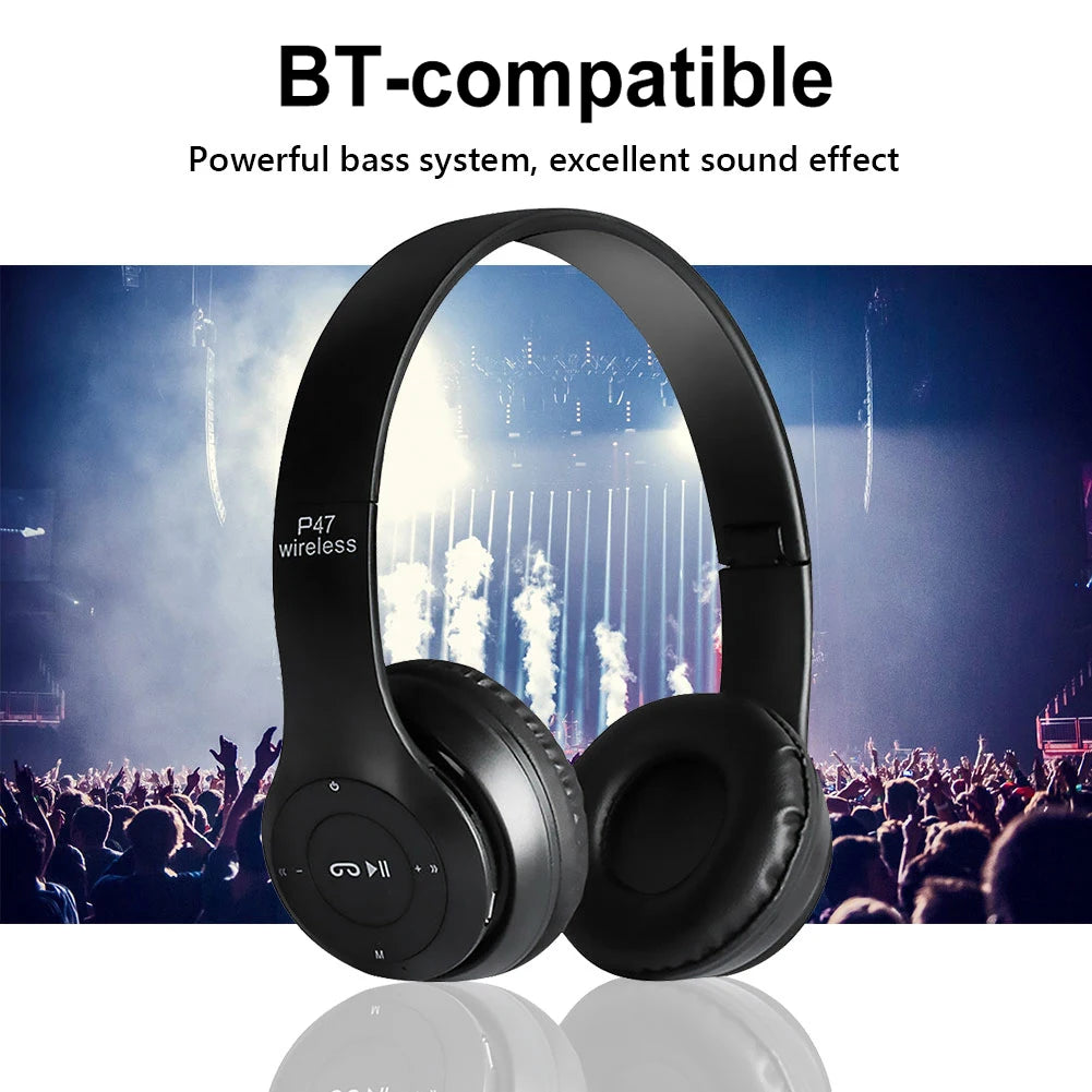 P47 Wireless Game Headset Noise Cancelling Sports BT5.0 Headphones Studio Pro Card Mp3 Player Support Hands-Free Built-in Mic