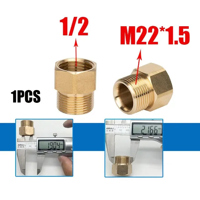Reducing Brass Fitting 3/8" 1/2" M14 M18 M22 Thread Connector Male Female Adaptor Pressure Washer Gun Hose Connector