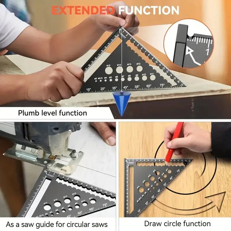 7Inch Metric Triangle Ruler Aluminum Alloy Angle Protractor Speed Metric Square Measuring Ruler Woodworker Measurement Tools