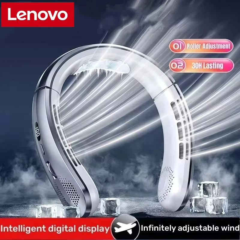 Lenovo 8000mAh USB Hanging Neck Fan Portable Bladeless Mini Rechargeable Mute LED Digital Display Electric Fans Air Cooler New