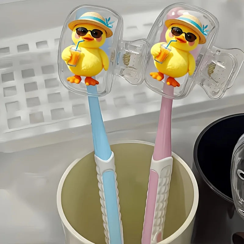 Yellow Duck Drinking Beverage 2pcs Toothbrush Holders with Protective Covers Suitable for Home Travel Use Storage Clip Essential