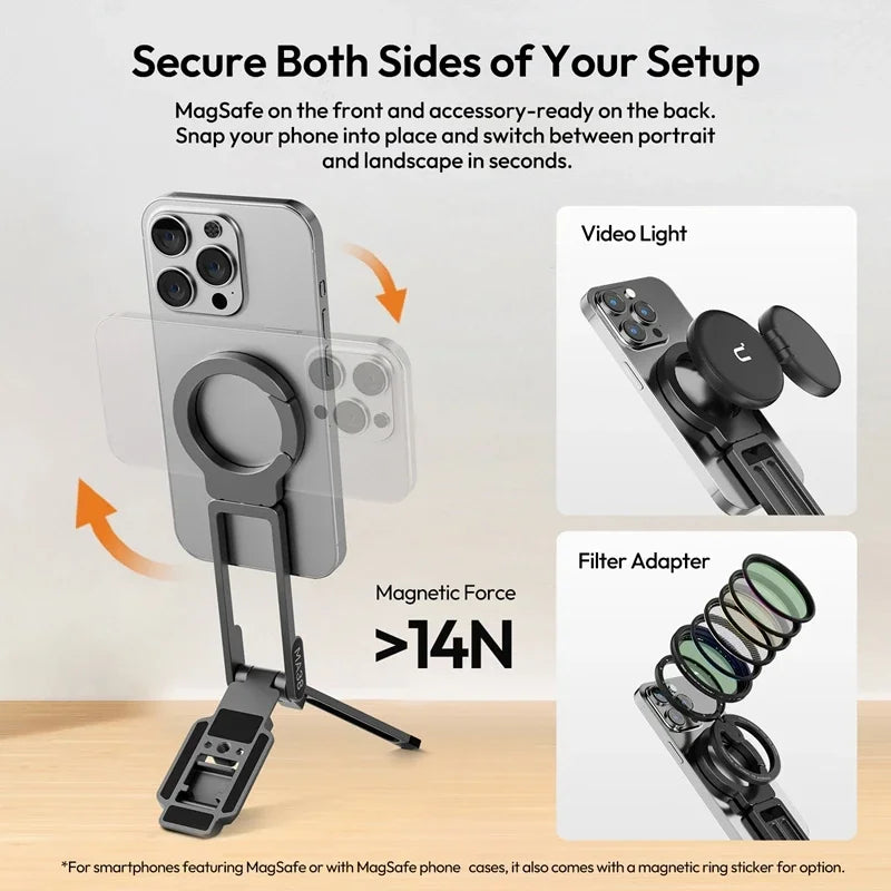 Ulanzi MA38 Magnetic Phone Stand For iPhone 16 15 14 Handheld Tripod Snap Mode Hidden Hook Slope Wall Mountable