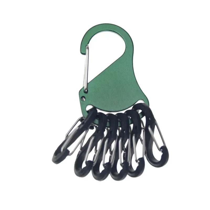 7in 1 Tactical Aluminum Alloy Chem Light Holders Carabiner Clip 6 S-Biners Glow Sticks Key Storage Buckle for Outdoor Camping
