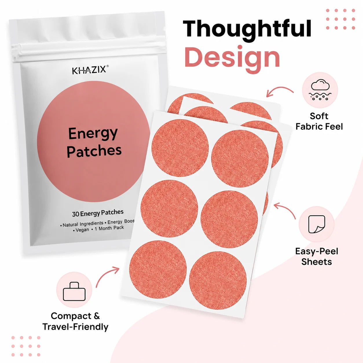 30Pcs Energy Patches Natural Ingredients Vegan Friendly Daily Energy Boost Patch Portable Body Stickers for Work Travel Sports