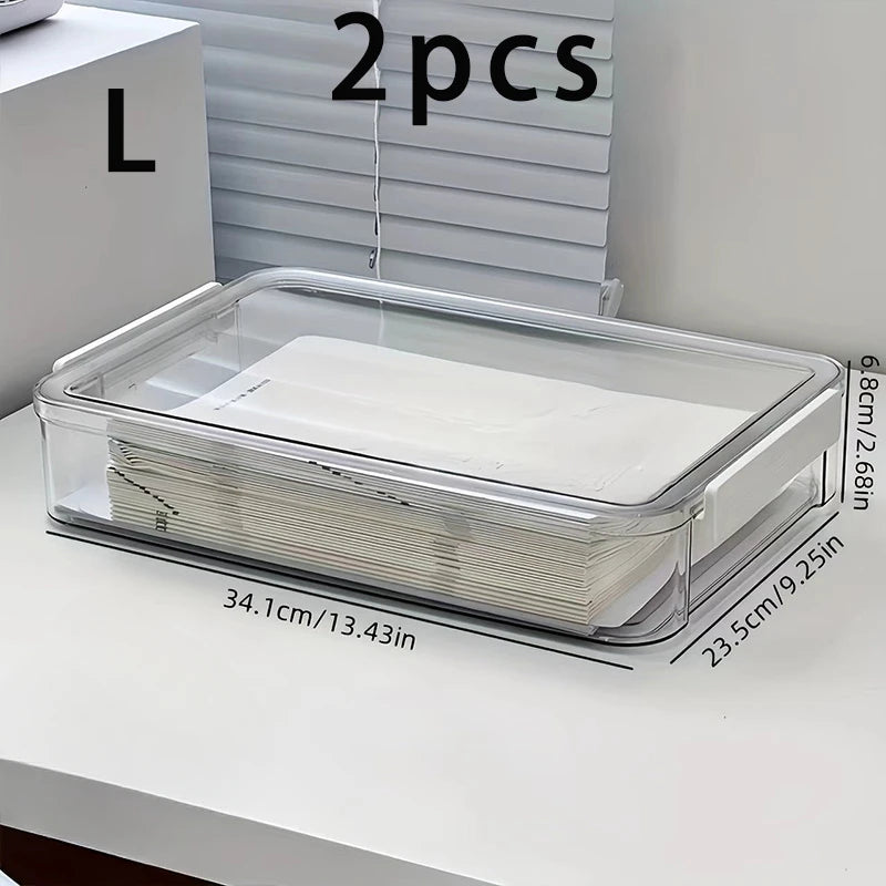 2-Pack A4 Document Storage Box Set Thickened Transparent PET Plastic Organizer for Certificates Diplomas