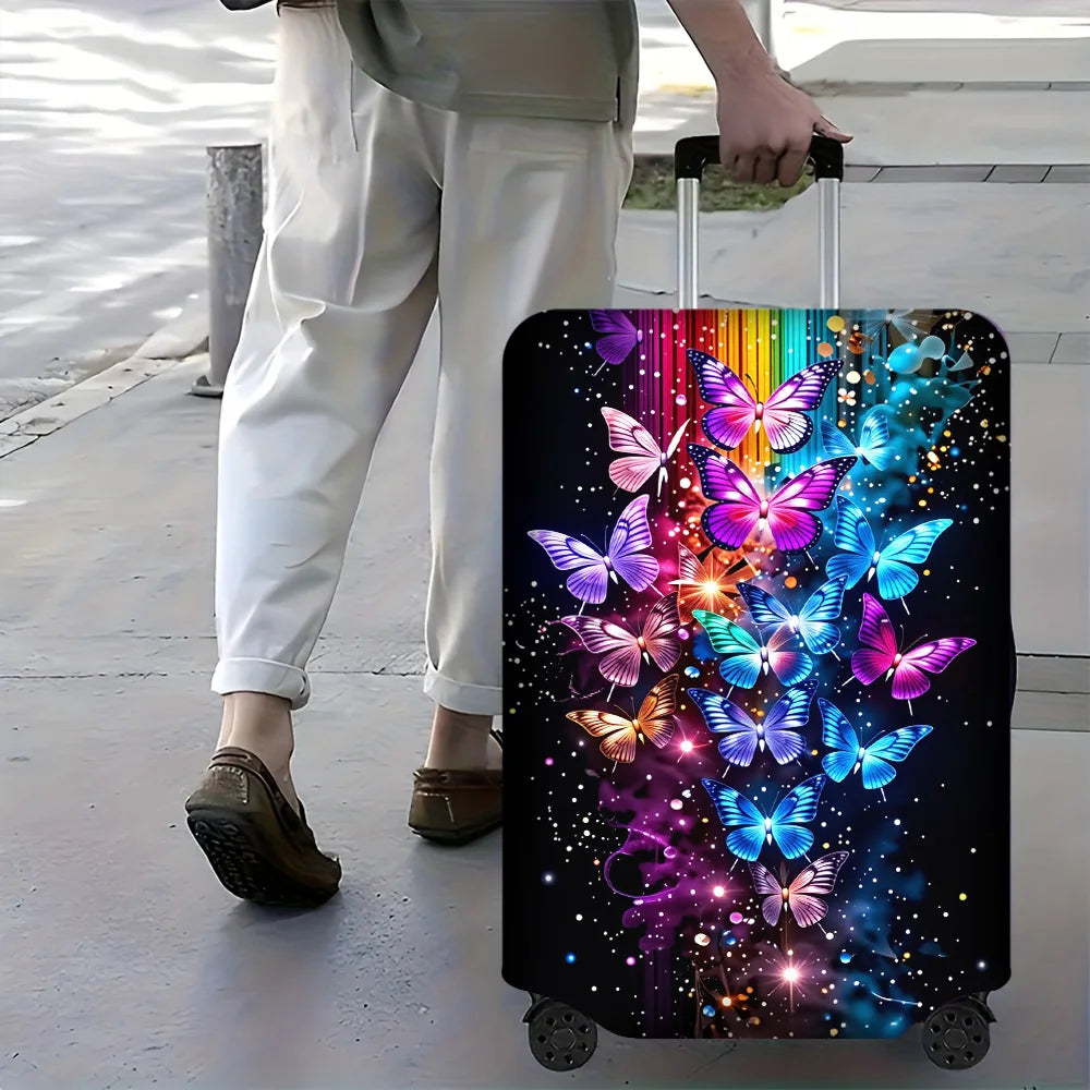 1PC Iridescent Butterfly Print Luggage Cover for 18-32 inch luggage; dust and elastic travel accessories to effectively prote