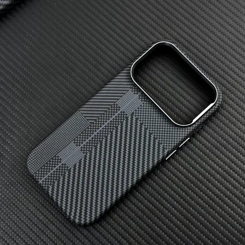 For Magsafe Carbon Fiber Texture Armor Case For iPhone 17 17Pro Max 16 Pro Ultrathin Alloy Lens Wireless Charge Hard Cover Coque