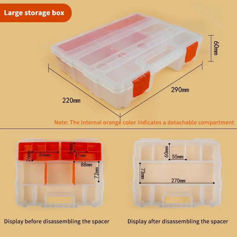 Multi Compartment Plastic Toolbox with 20 Grids Portable Storage Organizer for Tools Garage Repairs Home