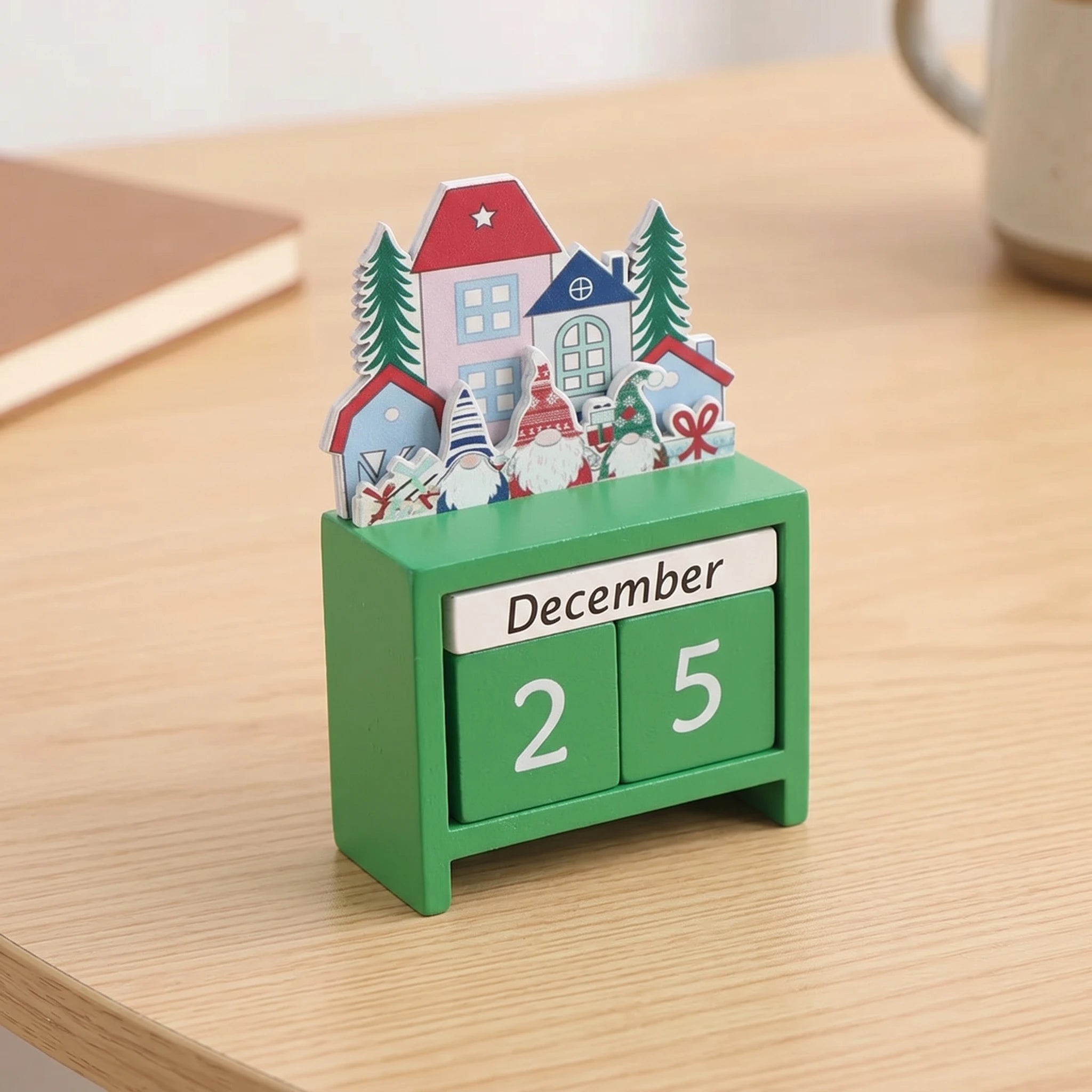 Christmas Countdown Advent Calendar, Days Until Christmas Countdown Desk Wooden Decoration Home Ornaments Office Decor - Santa
