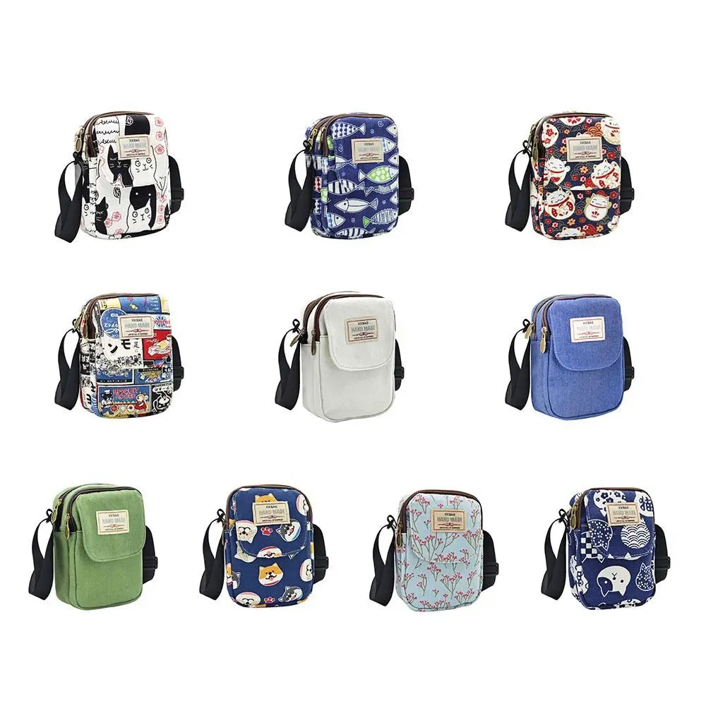 Cartoon Printed Shoulder Handbag Oxford Cloth Square Crossbody Messenger Bags Large Capacity Cosmetic Bag