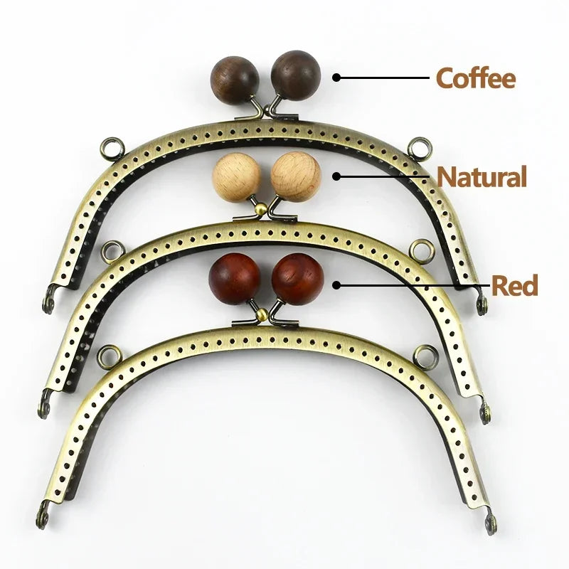 1/2/5Pcs Metal Wood Bead Purse Frame 12.5/16.5/20.5cm Wallet Kiss Clasp Bag Handle DIY Handmade Leather Craft Sewing Accessories