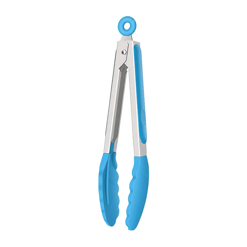 8 Inch Silicone Kitchen Tongs Heat Resistant BPA-Free Stainless Steel BBQ Grill Food Tongs Anti-Slip Cooking Clip for Steak