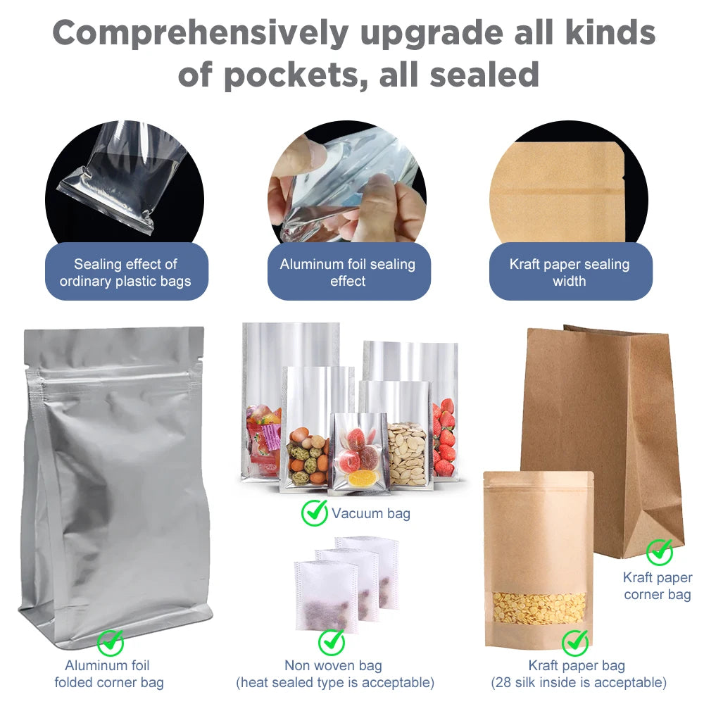 280/200mm 110/220V Heat Seal Machine Household Impulse Vacuum & Power Suction Food Meat Plastic Bag Sealer Kitchen Fruit Storage