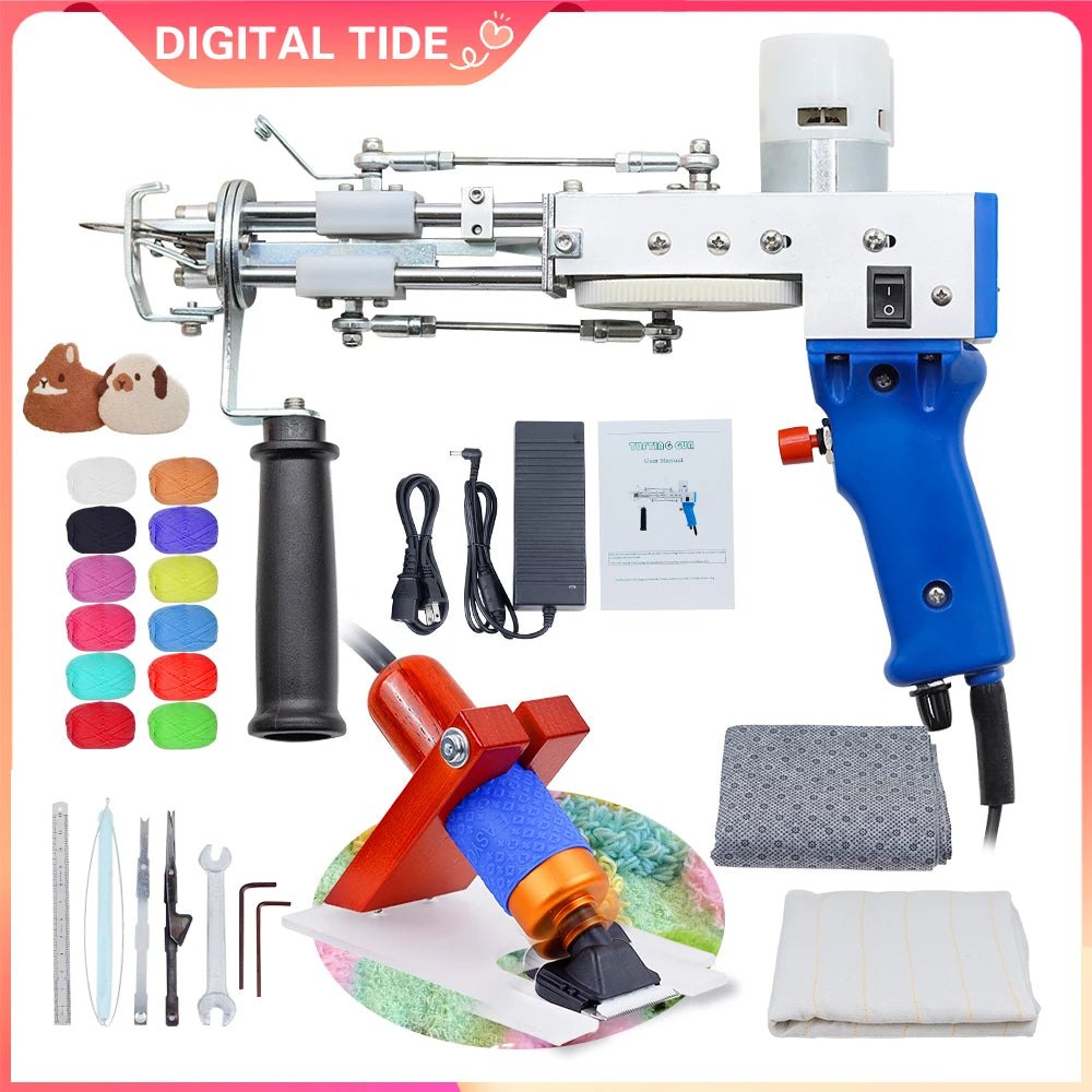 Tufting Gun 2 in 1 Set Electric Carpet Tufting Gun Electric Carpet Tapis Knitting Tufting Pistol Weaving Flocking Rug Machine