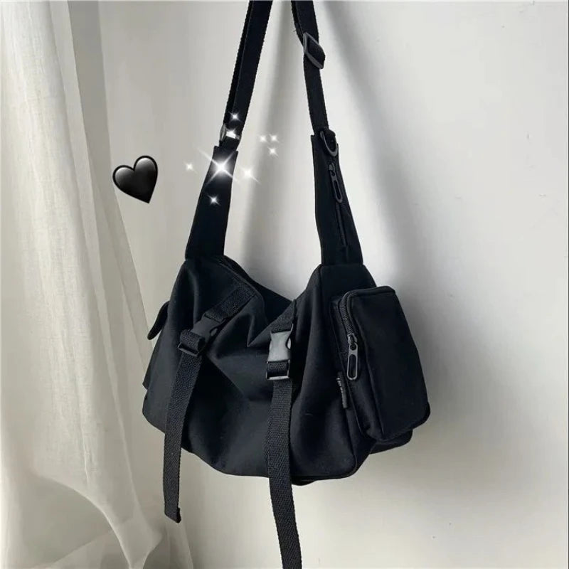Japanese Harajuku Women Messenger Bag Solid Color Canvas Crossbody Bags Student Large Capacity Handbags Shoulder Bag Bolsos Sac