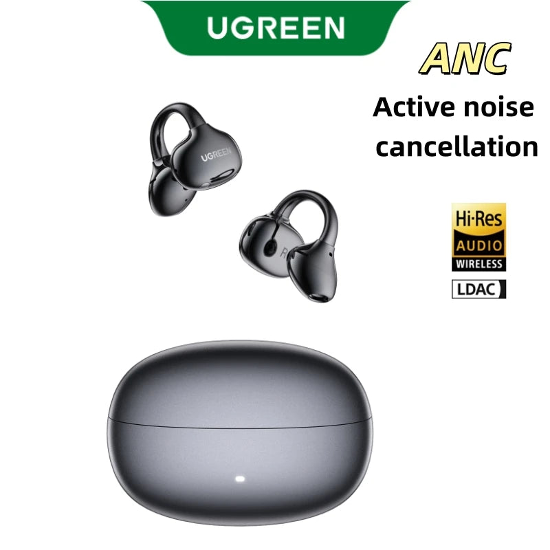 Open Ear Wireless Headphones Bluetooth Earphones ANC Dual-feedback Active Noise Cancellation, 32 Hours Playtime Clip Earbuds