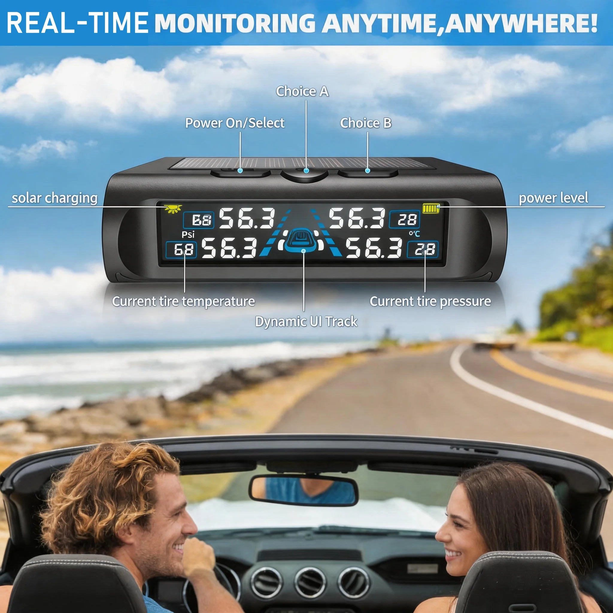 YNF TPMS Tire Pressure Monitor, 4 External Sensors, Real-Time Pressure & Temperature Check, Non-Destructive Easy Installation