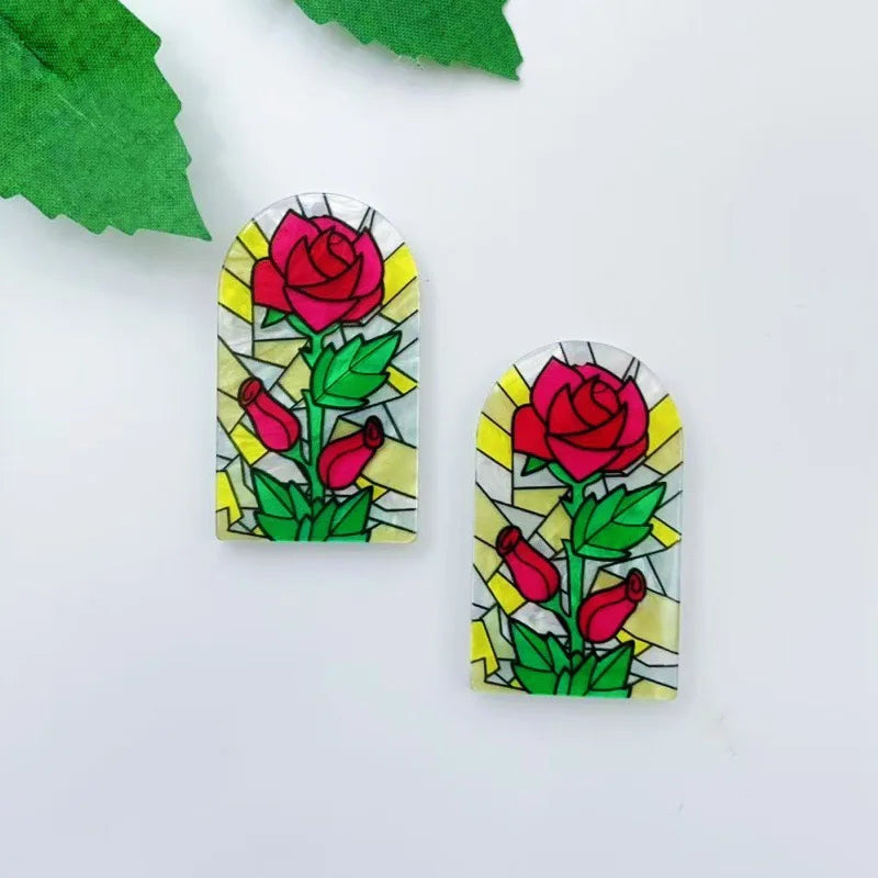 10pcs Wave Flower Earrings Acrylic Acetate Sheet New Chinese Style Hand drawn Oil Painting Female DIY Jewelry Accessories