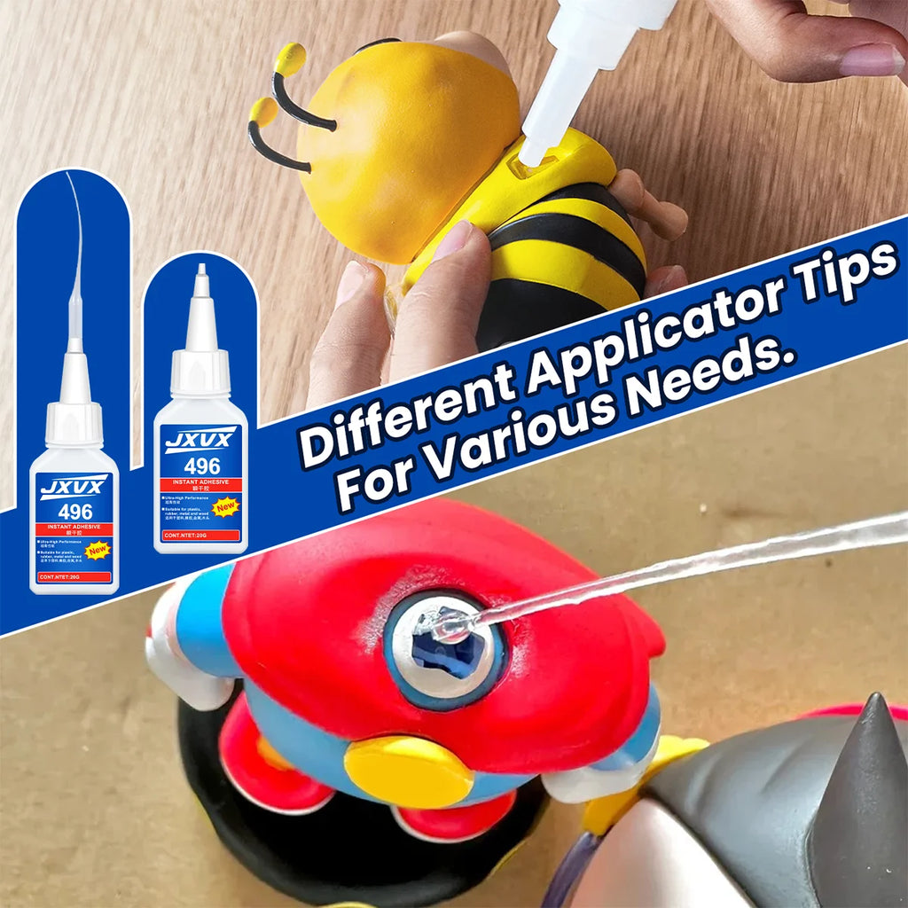 JXVX 496 Super Glue All-Purpose Liquid Glue extra strong Glue Tool 20g - Fast Drying Clear CA Adhesive for Metal,Plastic, Wood, Ceramic, Glass & DIY Repairs Easy Use.
