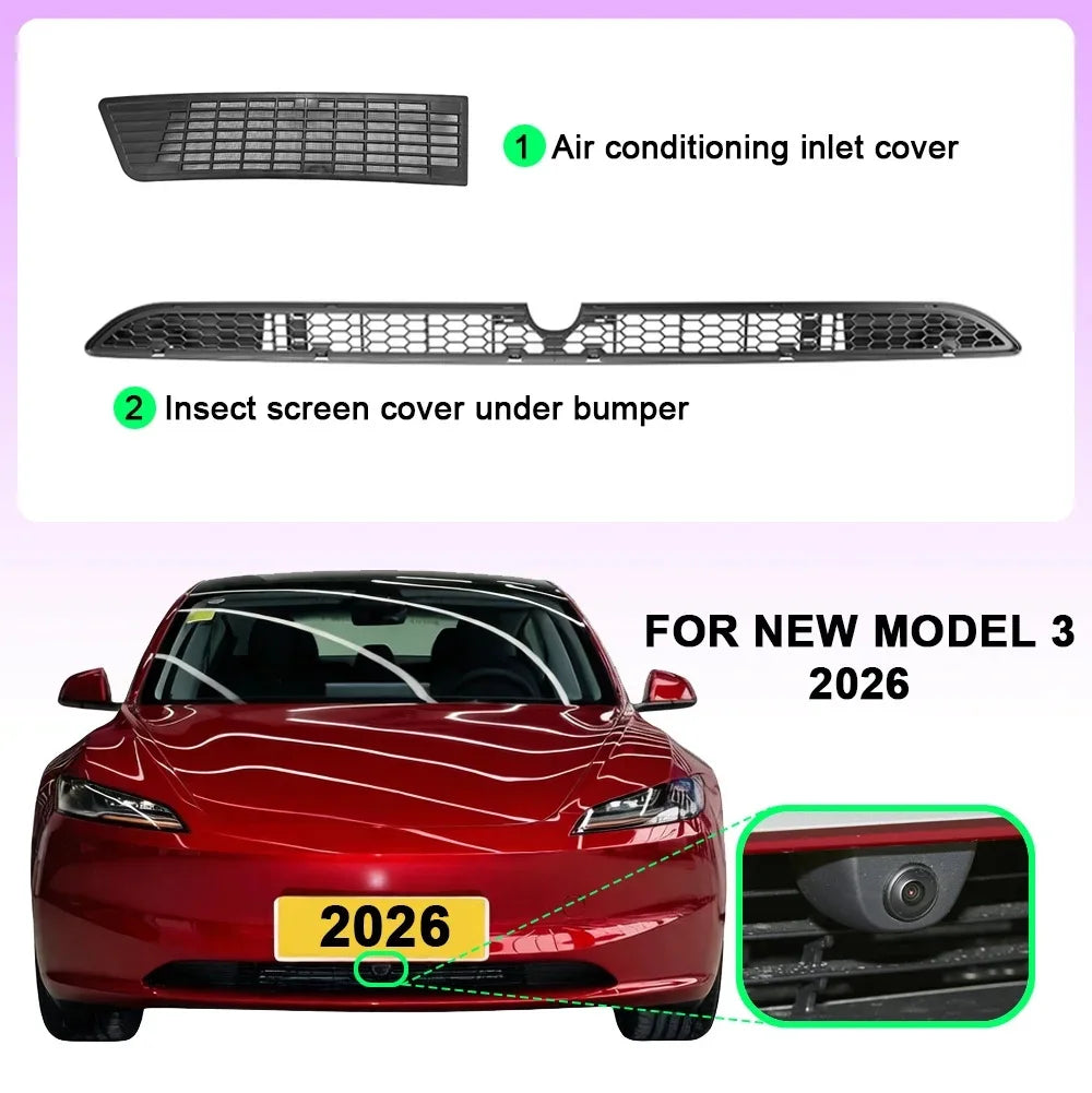 TESY Anti-Insect Net Radiator Mesh with Camera Cutout Design for Tesla New Model 3 Highland 2026 Lower Bumper Intake Grille
