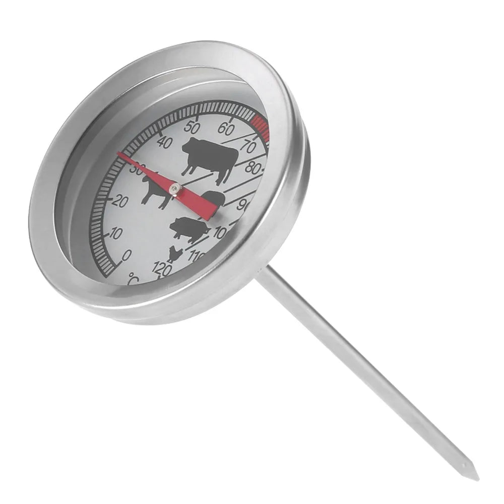 Stainless Steel Meat Thermometer Instant Read 0~120℃ Probe Thermometer Large Dial Plate Easy To Use BBQ Temperature Probe