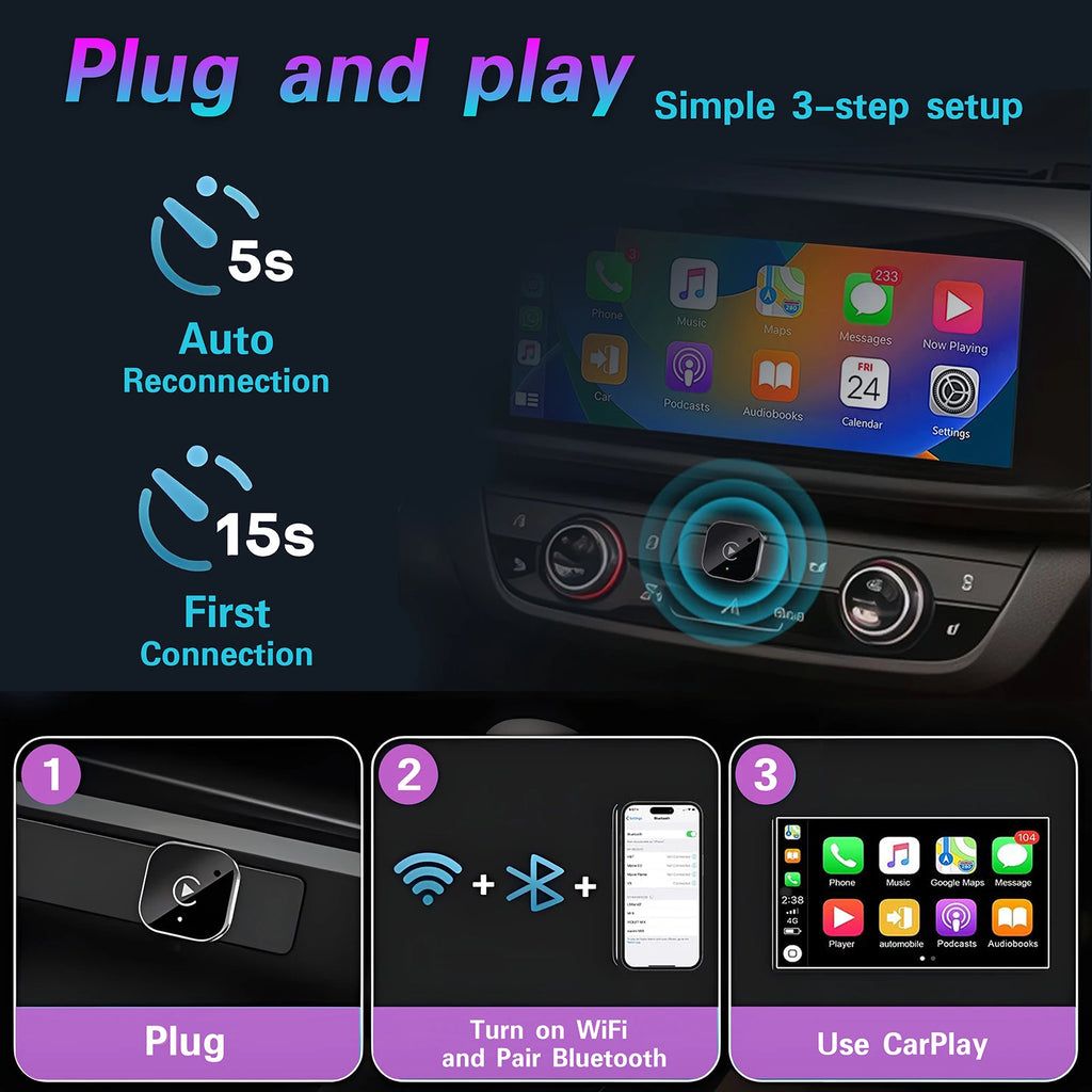 Pionray 2in1 Wireless CarPlay Dongle Wireless Android Auto Adapter Plug & Play For Car With Wired CarPlay/Android Auto