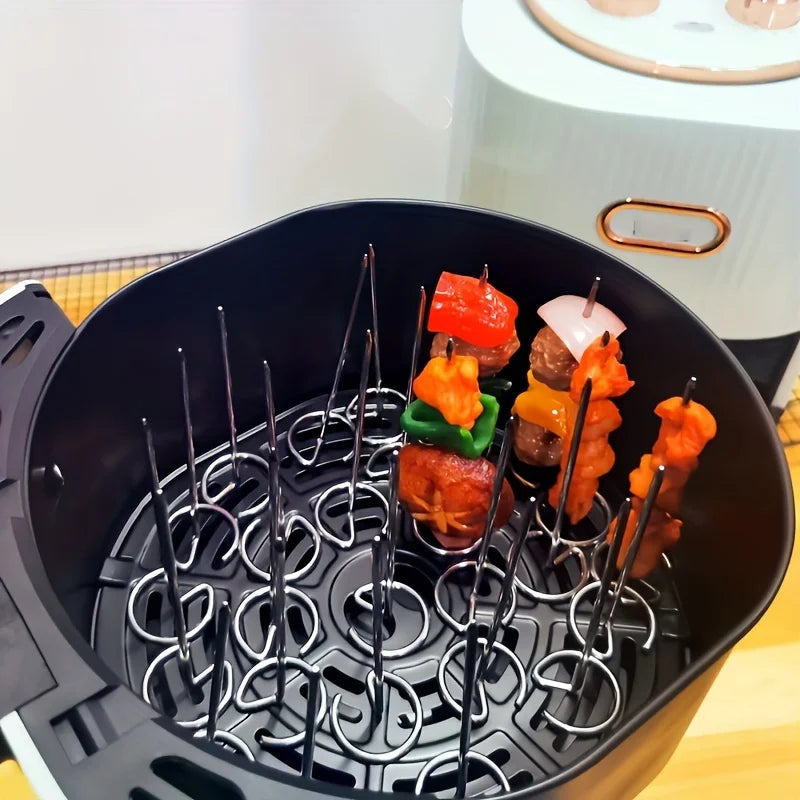 30PCS Vertical Grill Air Fryer Oven Skewer Grill Food Grade Stainless Steel Vertical Grill Rack Kitchen Outdoor BBQ Baking Tool