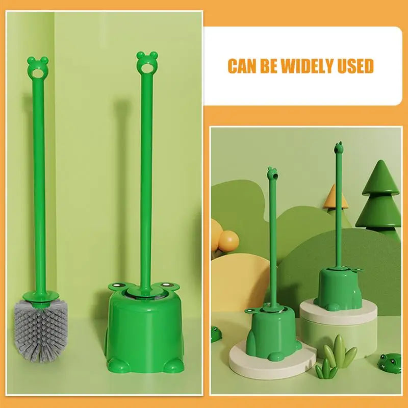 Plastic Soft Bristles Cleaning Brushes Green Frog Toilet Brush Long Handle Brush with Base Brush bathroom accessories