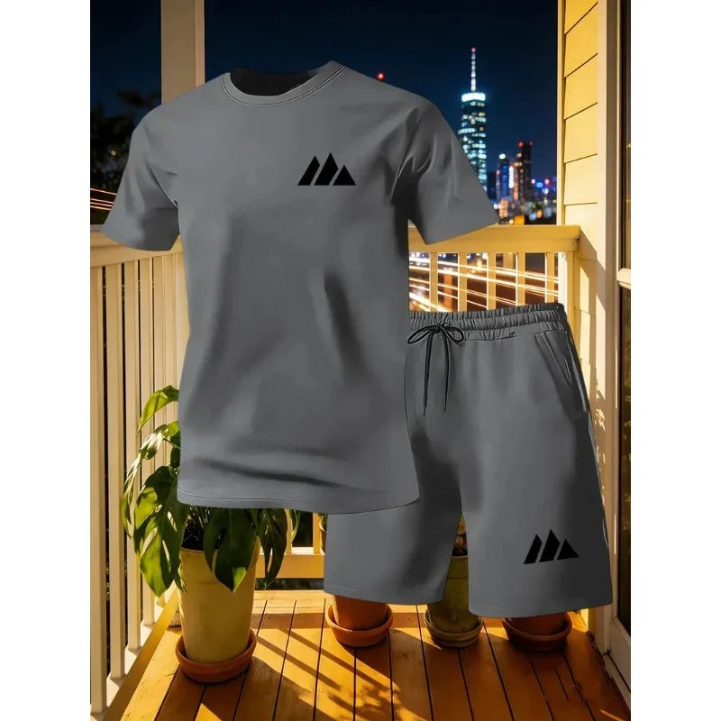 Summer Men's Quick Drying Casual Short Sleeved T-shirt and Shorts Set Urban Street Fashion Running Sports Two-piece Set