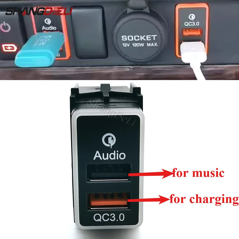 1PC Car Quick Charger USB QC3.0 Input Adapter Audio U-disk Flash Socket for Nissan Qashqai Y62 X-Trail Sylphy Accessories
