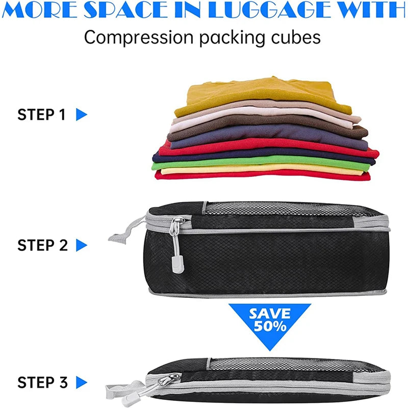 5 PCS Travel Clothing Storage Bag Compression Packing Cube Lightweight Luggage Organizers Sub Packaging Bag Travel Accessories