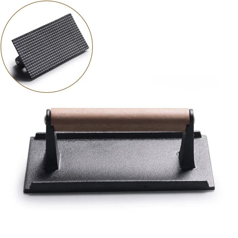 1Pcs Cast iron Steak Burger Press Round Rectangular Heavy-Duty Meat Press With Handle For Flat Top Grill Food BBQ Cooking Tool