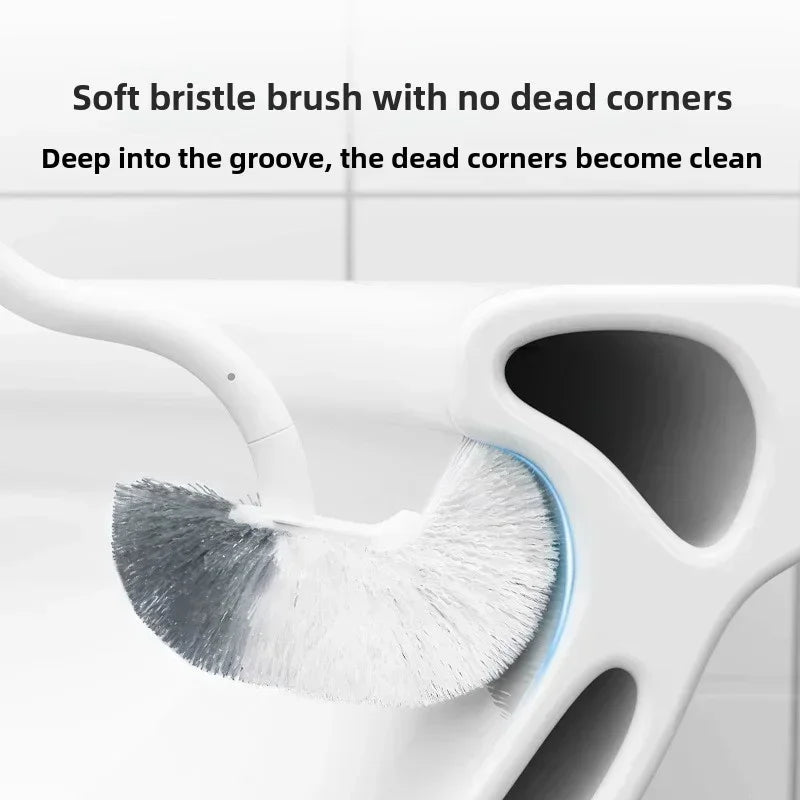 S Shaped Toilet Brush Wall-Mounted Cleaning Brushes Long Handled Soft Bristles Brush 360° No Dead Corner Bathroom Accessories