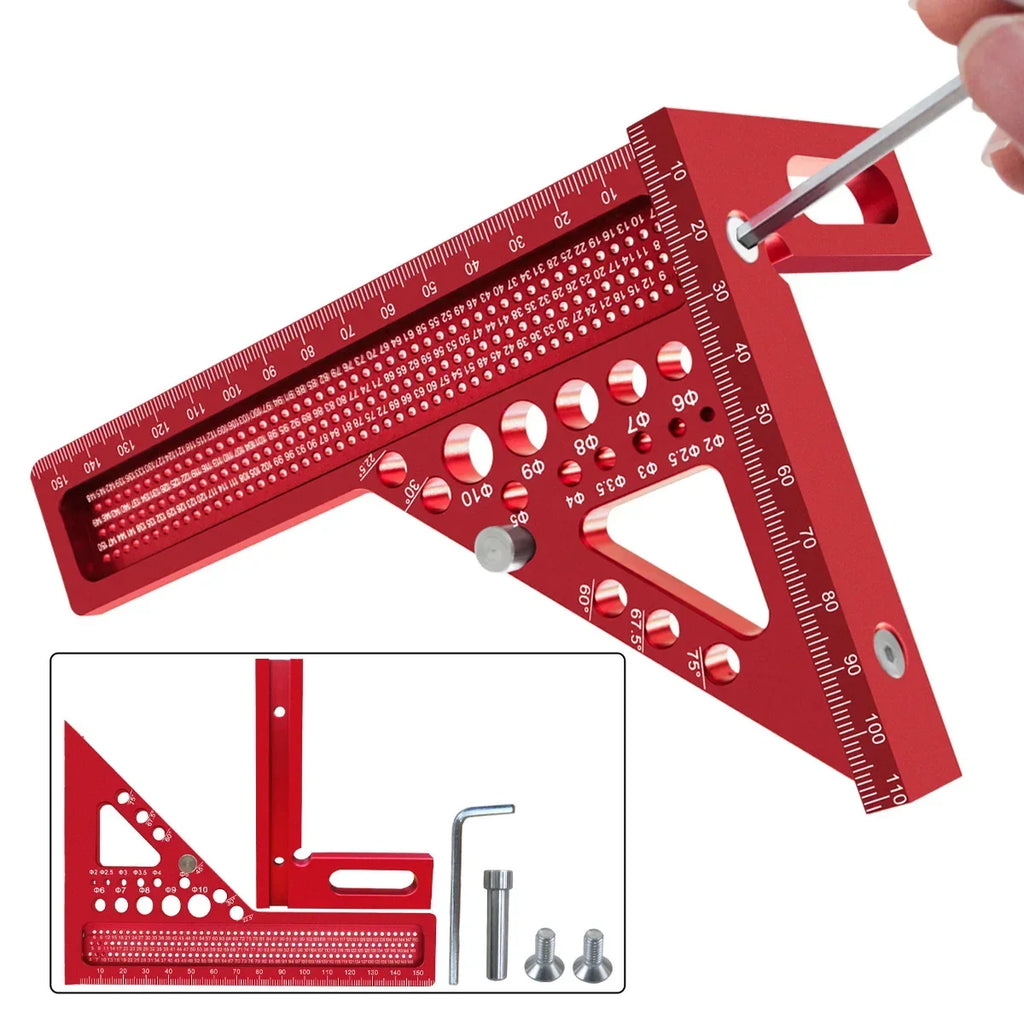 Woodworking Square Protractor Extended 3D Multi-Angle Measuring Ruler W/Dowel Pin,Aluminum Miter Triangler Layout Measuring Tool