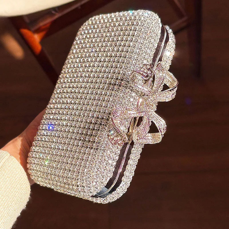 Luxury Diamond Clasp Evening Bag Bowknot Clutch Purse Rhinestone Totes Bags High Quality Handbag Fashion Party Clutch Handbag