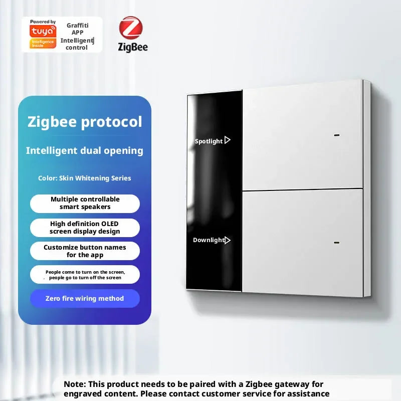 Tuya App Intelligent Control Switch Zigbee Intelligent Screen Display Switch Custom Button Copy Zero Flame Version Ac100-240v