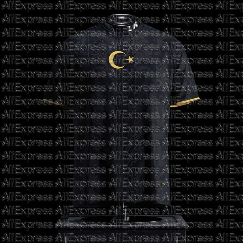 2026 Türkiye Summer Carnival Football Fans Flag Print Fans Black Red Two Color Jersey Adult Children Round Neck Fashion T-shirt