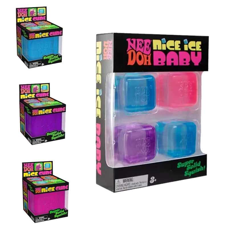 4 Pack NeeDoh Nice Ice Baby Teenie Squishy Ice Cube Toys Cool Cats Set Super Soft Squish Stress Relief Fidget Toys ADHD Sensory